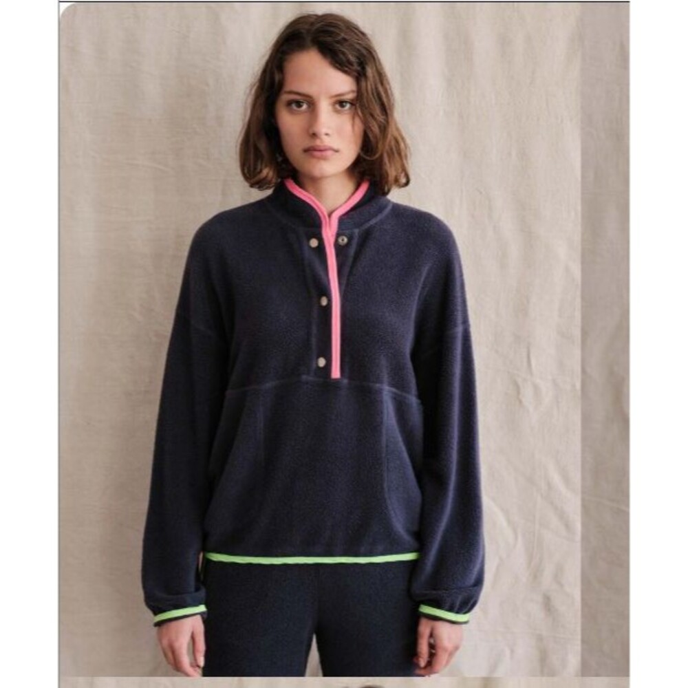 Sundry Jacket Womens 3 Large Small Navy Blue Sherpa 90s Sweater Pullover Fleece